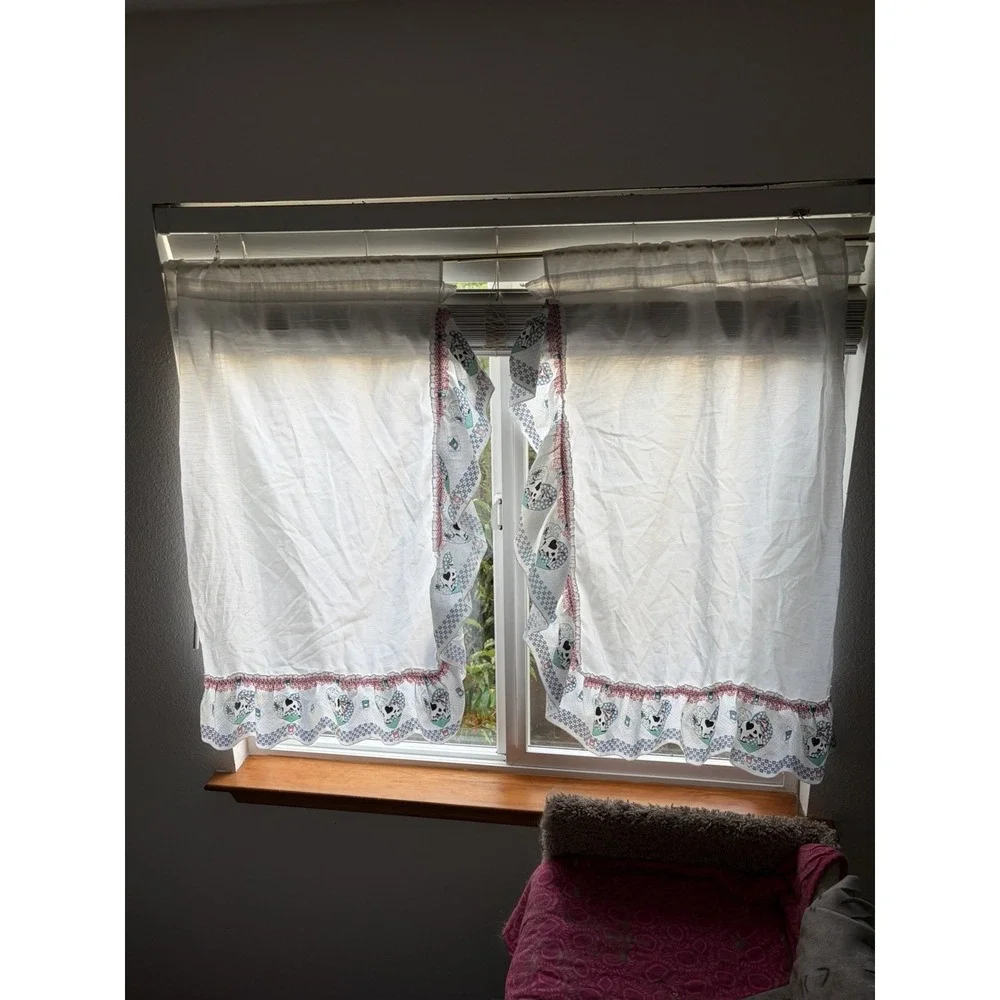 Vintage Rare! Cow Cottagecore Set Of 2 Kitchen Curtains USA Ruffled